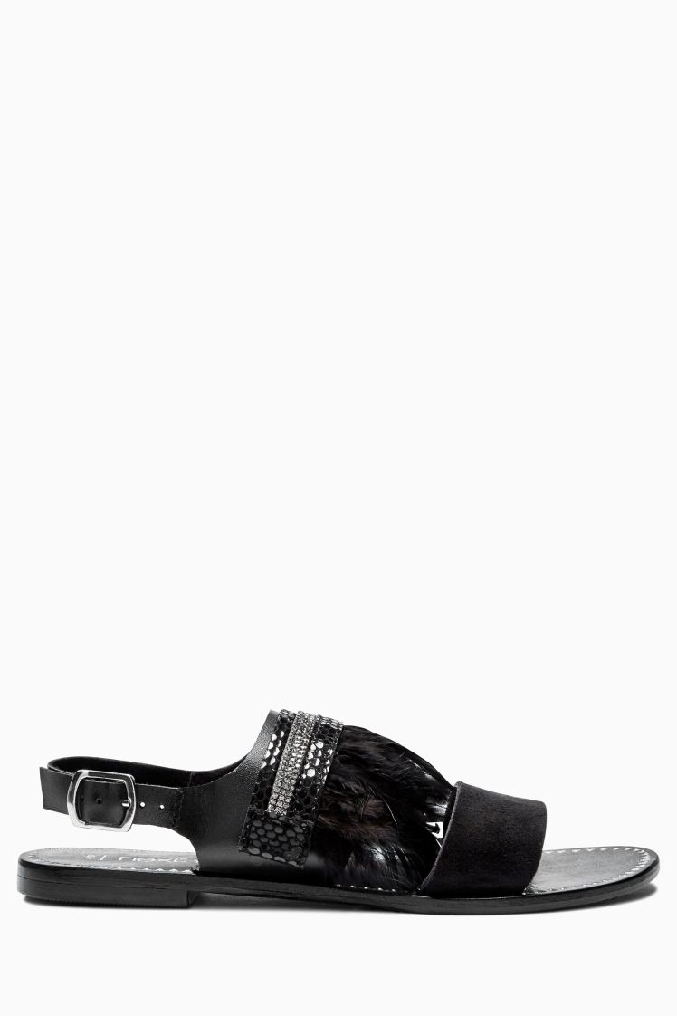 Black Feather Sandals